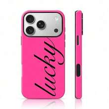 Lucky Script Design Phone Case For  17/16/15/14/13/12/11/Plus/Pro/Pro Max/17 Air And Galaxy S25/S24 Plus/S23/S22/S21 Ultra Ultra, Double-Layer TPU Shockproof Protective Cover - White - View 1