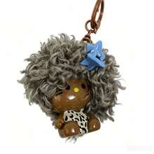 5PCS Finished Handmade Doll Modification Black Skin Cat Keychain Cartoon Fluffy Hair Wig Sitting Cat Backpack Pendant - Multicolor - View 10