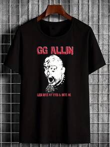 Camiseta gráfica vintage de los años 2000 GG Allin Look Into My Eyes And Hate Me - Camiseta unisex negra de estilo urbano con texto rojo, tela suave y transpirable, corte regular, top casual - Negro - Ver 1
