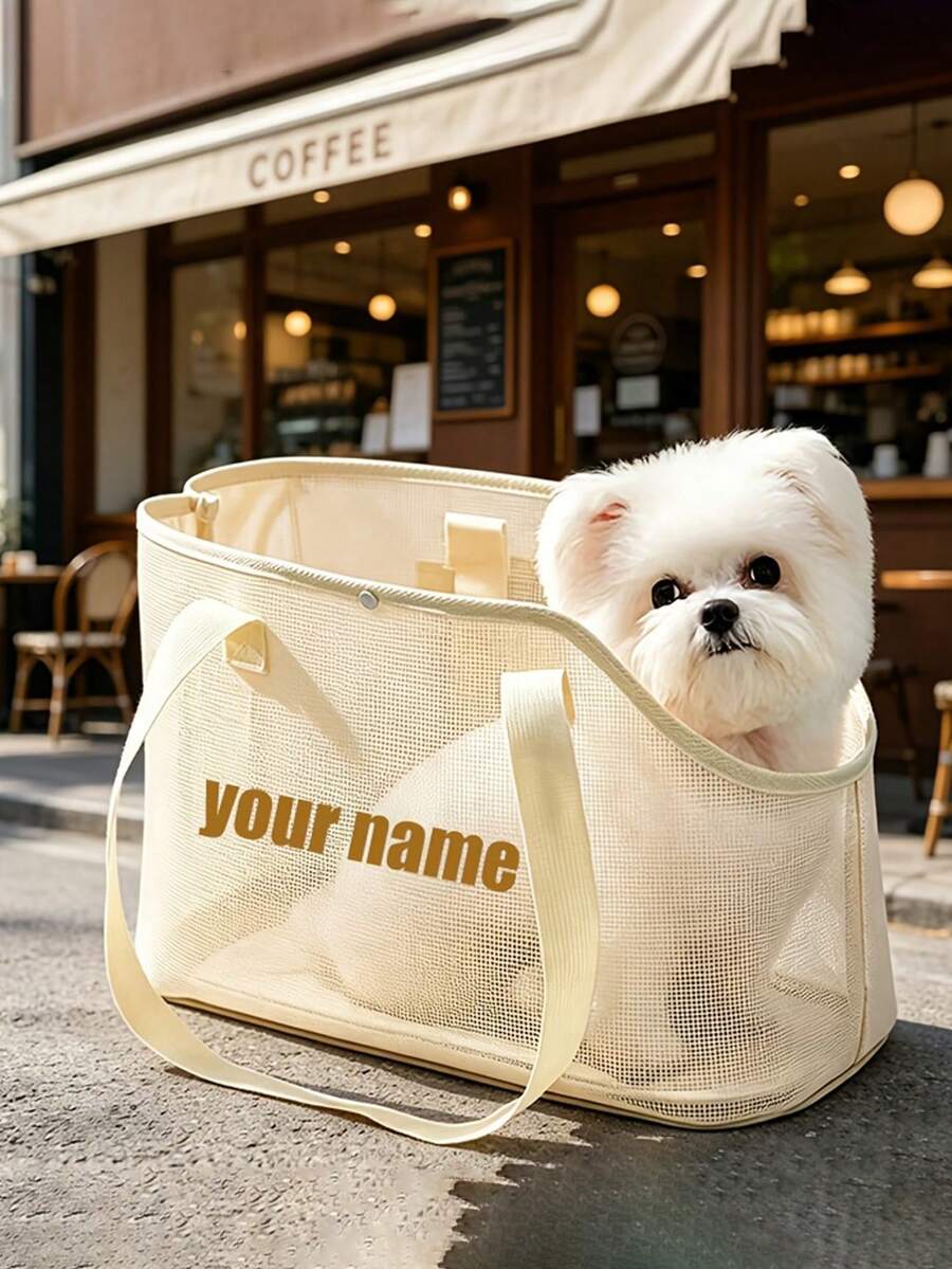 Customized Pet Mesh Bag, Personalized Text, Personalized Pet Name Tote Bag, High Aesthetic Breathable Mesh Pet Carrier, Not Stuffy In Summer, Suitable For Small Dogs And Cats, Lightweight And Portable, Multi-Functional, Suitable For Shopping, Cafes, Customized Pet Lover Gift
