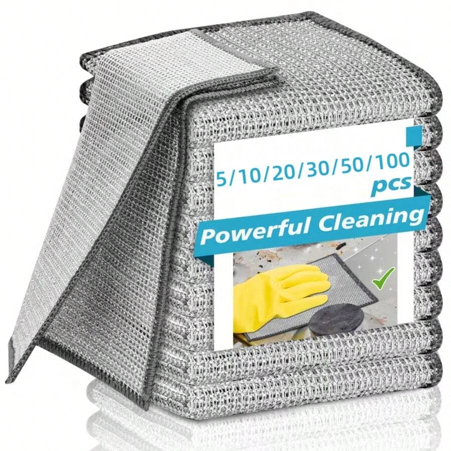 5/10/20/30/50/100pcs Iron Wire Sponge Cloths, Scratch-Free Metal Wire Dish Cleaning Cloths, Multi-Purpose Metal Wire D Dishcloth, Kitchen Accessories, Kitchen Cleaning Tools, Kitchen Items, Cleaning, Kitchen Towel - Square - View 1