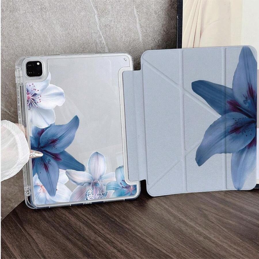1件裝 柔軟藍色百合花平板電腦 C-Type 翻蓋保護殼,附筆槽,相容於 iPad 10.9/10.2/Air 5th Gen/Pro 11/10th Gen/9.7/Air 2/(7th Gen)/(8th Gen)/Air 4/5/Pro 11/10th Gen 10.9 吋 2022 智慧保護殼/Air 13(M3 2025)/Air 11(M3 2025)/Air 11(M3 2025)/11(A16 2025)/相容於 Galaxy Tab S10+/S9/A9,相容於 5/5PR/6/6PRO/7/7PRO - 彩色 - 查看 1