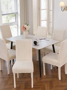 Juego de 1/2/4/6 fundas elásticas de jacquard para sillas de comedor, fundas elásticas de cobertura completa en color oscuro, protector de silla de felpa suave lavable, adecuado para cocina, comedor, fiesta, boda - Blanco - Ver 8