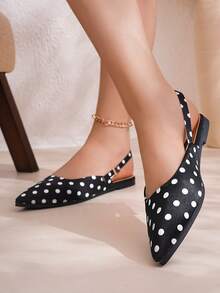 Vintage Polka Dot Pointed Toe Back Strap Flat Shoes, Women's Casual Ankle Strap Flats, Versatile For Daily Wear And Commuting - Polka Dot Black - View 4