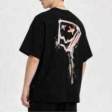 2026 Men's Loose-Fit T-Shirt With Splash Pattern, Crew Neck, Short Sleeve, Streetwear, Summer T-Shirt - 黑色 - 查看 1