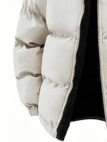 1pc Men's Winter Hooded Padded Coat, Standard Fit Corduroy Patchwork Casual Warm Coat - Beige - View 6