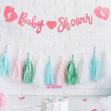 1PC / Baby Shower English Letter Blue Pink Glitter Banner Bunting Cake Topper Party Supplies Decoration Banner - View 3