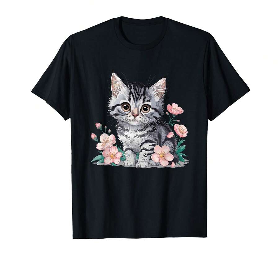 Love You Gift,Bold Cat Lover Tee – 'RaGe CoNSuMeS Me' With Floral Kitten Graphic For Humorous Style - Black - View 1