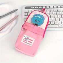 1pc Back To School Student Stationery Storage Bag, Colorblock Face Embroidered Backpack Shape, Large Capacity Waterproof Pencil Case, Foldable Portable Organizer For School And Office, Star Pencil Pouch, Multi-Function Pencil Box Storage Bag For Elementary School Girls - Multicolor - View 3