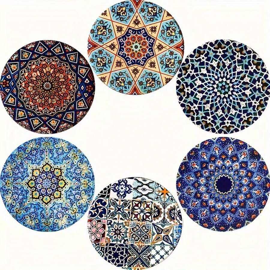 6pcs Wooden Coasters, 2D Flat Printing, Beverage Mats, Creative Coffee Mats, Home Decor, Tabletop Protection. 1 Set 6pcs, 300 Sets 1800pcs - Multicolor - View 1