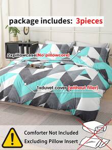 3pcs Geometric Pattern Duvet Cover Set (1 Duvet Cover And 2 Pillow Shams), Soft And Skin-Friendly, Suitable For All Seasons - Multicolor - View 9
