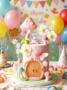 1 Set Decoración de Pastel de Cumpleaños para Bebé Conejo Hongo Margarita Forma Arcilla Suave Material 3D Adorno de Pastel Estilo Mori Fresco Decoración de Mesa de Postres para Fiesta de Cumpleaños de Bebé - Multicolor - Ver 3