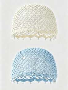 1pc Women's Fashion Lightweight Hollow Pearl Pendant Beaded Knit Hat, Suitable For Boho Beach Outings And Daily Wear - A - View 27