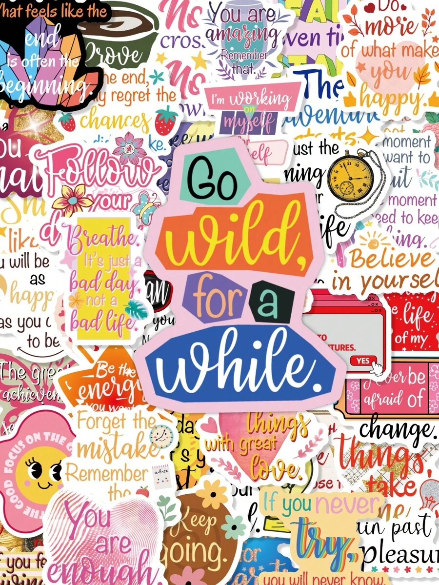 50Pcs Colorful Inspirational Quote Stickers, Positive Affirmation Decals For Journal, Water Bottle, Laptop, Scrapbook & Motivation Decor - Multicolor - View 1