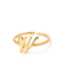 1PC Fashion 26 English Initial Chunky Rings For Women Men Opening 18K Gold Plated Smooth Letter Ring European And American Style Finger Jewelry - Gold Ring - View 12