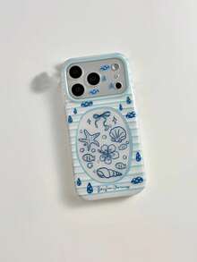 Blue Striped Ocean Shell & Conch Summer Vacation Fresh Style Creative Phone Case - Compatible With Apple 17 Pro Max Air 16 15 14 13 12 11 Pro Max Plus 14/15/16pro Niche 17pm Glossy Phone Protective Cover - Multicolor - View 1