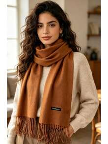 120g-150g Plain Polyester Pashmina Scarf With Unisex Fringes - 焦糖色 - 查看 2