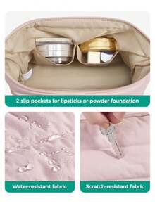 - Bolsa de maquillaje de viaje, bolsa de cosméticos, organizador de maquillaje, bolsa grande abierta para mujer, bolso para artículos de cambiador, accesorios, cepillos - 02-1 Capa - Rosa - Ver 7