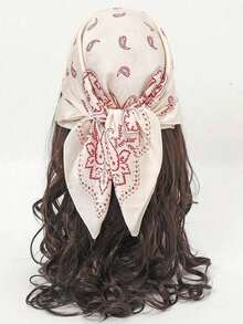 1pc Cashew Flower Print Square Scarf Suitable For Vacation Wear - S20597 - Pink - View 1