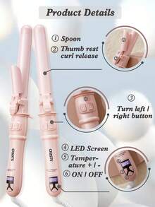 CRASTS 32mm Automatic Curling Iron, Dual-Use Curl And Straighten Hair Styler, Fast Heating, Adjustable Temperature, Large Wave Styling Curling Clip - Pink - View 8