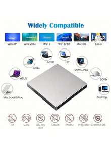 External CD DVD Drive, USB 3.0 Slim Portable Aluminum Optical Drive, Compatible With Laptop Desktop PC , Read Write CD DVD Data Backup Movie Play Software Installation Plug And Play, Ultra Thin Lightweight External Optical Disc Drive - View 8