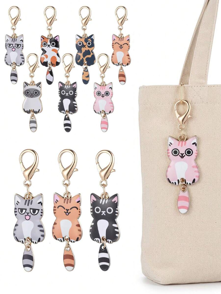 7/5/1pc-Cat Keychain (Wagging Tail), Cat Bag Charm, Cute Cat Key Chain, Kitten Key Ring, Women's Cat Accessory, Car Key, Handbag, Women's Gift DIY Handmade, Suitable As Birthday Gift, Party Favor, Back To School Gift, Classroom Reward, Halloween Gift, Christmas Gift, Bridal Shower Favor, Etc. - Multicolor - View 1