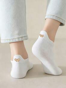1/5 Paar Damen Sommer Schleife Einfarbig Kurze Socken, süße schweißabsorbierende atmungsaktive niedrige Socken, vielseitig für den täglichen Gebrauch, geeignet für alle Jahreszeiten - Weiss - Übersicht 9