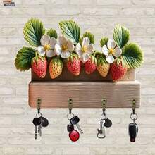 Gantungan Kunci 2D Datar, 1 buah, Bentuk Jeruk Bali dan Ceri, Rak Kunci Rumah Multifungsi dari Kayu, Dengan Empat Kait Logam, Dekorasi Dinding, Dekorasi Teras, Dekorasi Kamar, Dekorasi Vila, Dekorasi Gantung Rumah Sepanjang Musim (29,97cm X 22,86cm) - MultiWarna - View 3