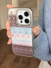 1PC Ins Red Brown Heart IMD Full Coverage Shockproof TPU Phone Case Compatible With Apple 11 Pro Max/12 Pro Max/13 Pro Max/14 Pro Max/15 Pro Max/16 Pro Max/17 Pro Max - Multicolor - View 2