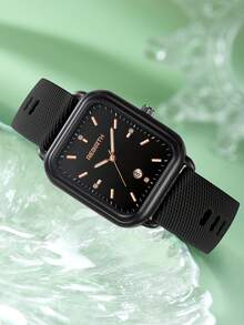 1pc Rebirth Ladies' Silicone Band Simple & Fashionable Calendar Quartz Watch, Suitable For Daily Wear - Black - View 8