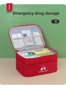 1pc Red, Navy Blue, Gray, Green Portable Double-Layer First Aid Kit, Epidemic Prevention And Health Kit, Household Life Saving Kit, Outdoor Emergency Epidemic Prevention And Storage Kit - Multicolor - View 9