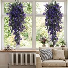 2 PCS Purple Hanging Lavender, UV-Resistant Plastic Flowers. Perfect For Porch, Yard, Flower Pots, Living Room, Balcony & Office. Great For Home, Wedding, Party And Holiday Decor. All-Season, Maintenance-Free For Indoor And Outdoor Use. - Violet Purple - View 4