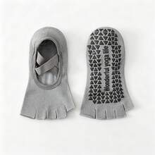 1 par/2 pares/3 pares de calcetines de yoga con cinco dedos y correa cruzada, calcetines tipo barco con dedos abiertos y silicona antideslizante, adecuados para pilates, yoga, deportes de piso interior - Multicolor - Ver 6
