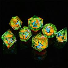 7pcs Liquid Core Dice Set, Resin Polyhedral RPG Dice, Sharp Edges, Handmade Role-Playing Game Accessories, Suitable For Christmas, Birthday, Holiday Events, Party Supplies, Board Games, Valentine's Day, Gift, Spring - Multicolor - View 4