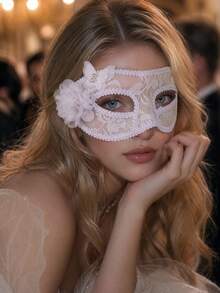 1pc Women's Black & White Party Sexy Vintage Masquerade Performance Mask, Semi-Transparent Floral Pattern Half Face Mask With Tie, Eye Mask, All Season - Multicolor - View 8