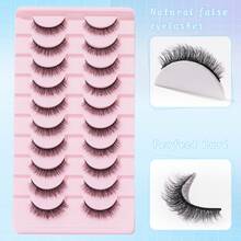 10 paires de faux cils 8D en fausse vison faits main, naturels, moelleux, épais, bouclés et courts, longueur 5-10 mm - Noir - Voir 5