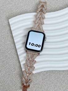 1PC Fashion Figure-Eight Rhinestone Inlaid Band, Women's Slim Bracelet Style Strap Compatible With Apple Watch Straps 38/40/41/42/44/45/46/49mm, Compatible With Series 11/10/9/8/7/SE/6/5/4/2/1, Strap Only, Watch Case Or Watch Not Included - Eight-character Full Diamond Rose Gold - View 5
