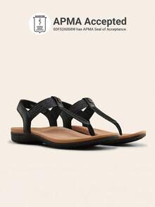 Women's Arch Support T-Strap Sandals Comfortable Orthotic Flat Sandals Thong Sandals For Casual Summer Walking - màu đen - Xem 5
