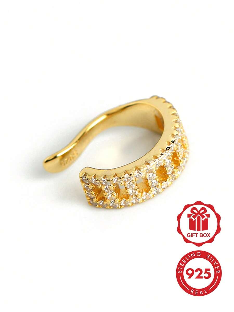 925纯银奢华珠宝锆石耳环,18K镀金锆石耳环,女士日常佩戴 - Zircon Cuff Earrings - 查看 1