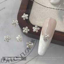 5pcs Random Mixed Style Water Drop Zirconia Flower Nail Art Charms, Sparkling Five-Petal Flower With Pearl And Rhinestone Embellishments, DIY Wearable Nail Accessories - Multicolor - View 9