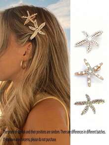 3pcs Vintage Faux Pearl Starfish Hair Clips, Gold & Silver Metal Starfish Hair Pins, Suitable For Beach Style And Daily Wear,Claw Clips - Multicolor - View 7