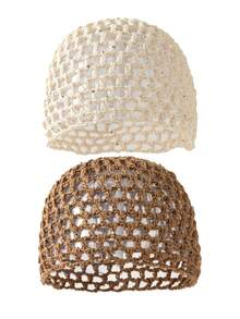 1 chiếc mũ len móc ren rỗng đính sequin, màu trơn, đa năng, thời trang dành cho nữ, phù hợp với trang phục mùa xuân, hè và thu. - A - Xem 16