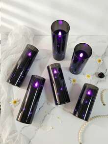 5pcs Flameless Candle Lights With Timer Remote Control, Battery Operated Embedded Flickering String Lights, Suitable For Halloween, Christmas, Valentine's Day, Mother's Day, Birthday, Gift, Proposal, Wedding, Party, Holiday - Black-purple Light - View 4