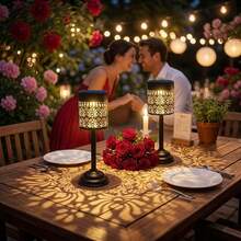 2/1pc Vintage Mandala Peony LED Table Lamp, Warm Light, Hollow Shadow Decoration, IP44 Waterproof Metal Solar Light, Auto On/Off, Exquisite Landscape Light, Suitable For Garden, Patio, Balcony, Camping, Wedding And Other Occasions - Warm-lighted Peony - View 4