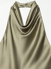 Top de satén de unicolor con cuello halter y espalda descubierta para primavera/verano - Verde militar - Ver 4