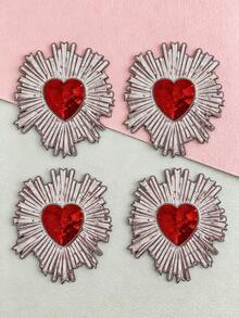 1pc/2pcs/3pcs/4pcs Heart-Shaped Embroidered Fabric Patch Applique DIY Iron-On Embroidery Patch - Multicolor - View 9