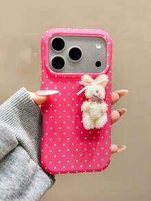 韓系Ins甜美可愛玫瑰粉圓點絨毛兔子 17 適用於 17pro Apple 17ProMax 手機殼 IPhone16 全包覆 15 新 14Pro 保護套 女款 - 玫紅色 - 查看 5