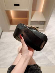 1個靜奢風不對稱造型方盒晚宴手拿包，浪漫婚禮手提包，春夏斜背鏈條包，新娘正式派對包，舞會手拿包，優雅晚禮服包 - 黑色 - 查看 7