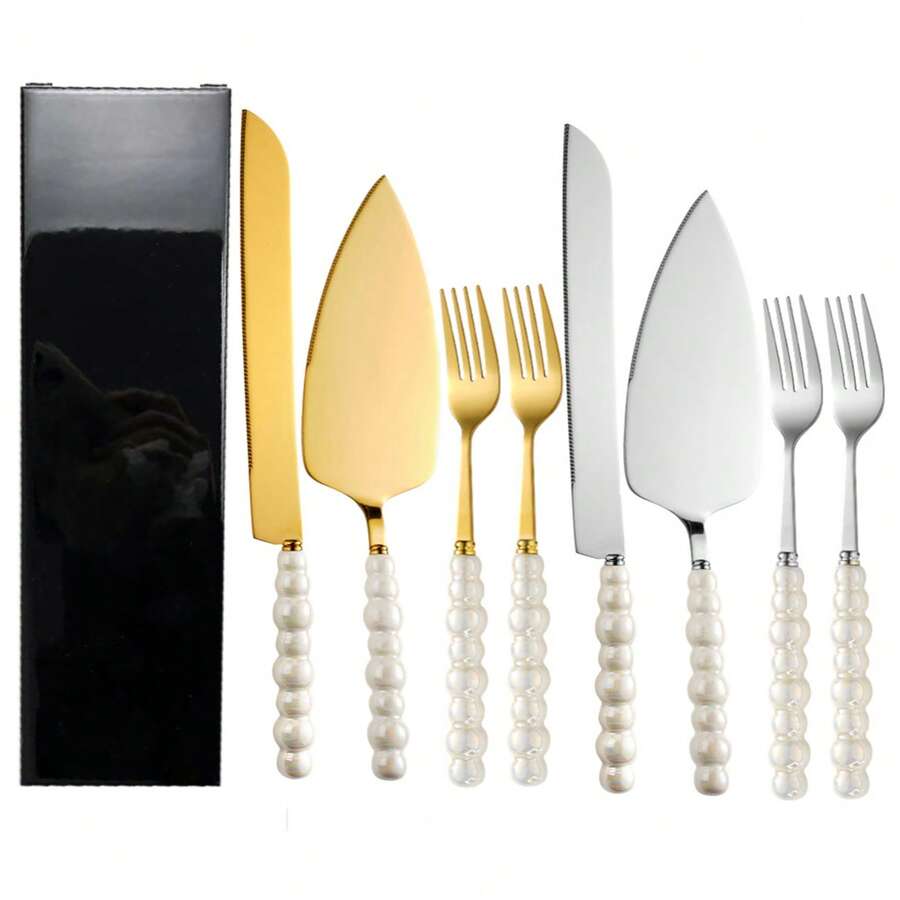 1 Set Stainless Steel Cake Server And Cutting Tools With Unique Ceramic Handles, Elegant Baking Utensils Including Pizza Server, Cake Scraper And Fork, Suitable For Wedding, Birthday, Party, Thanksgiving, Father's Day, Mother's Day And Other Occasions, Multi-Functional Kitchenware
