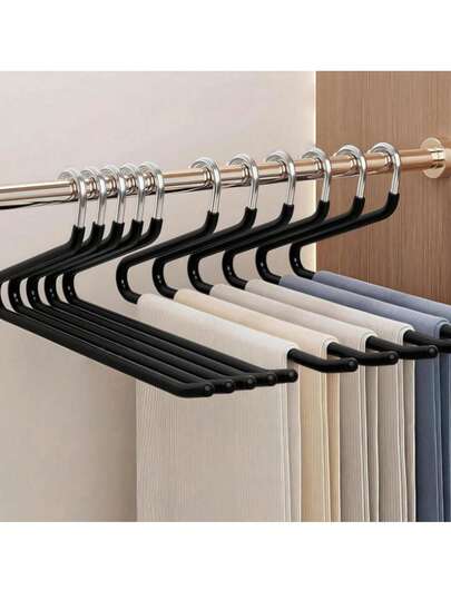 BKFUN 10/20pcs Open-End Pants Hangers, Unisex Heavy Duty Anti-Slip Metal Clothes Hangers, Suitable For Jeans, Trousers, Skirts, Space-Saving Closet Storage Organizer